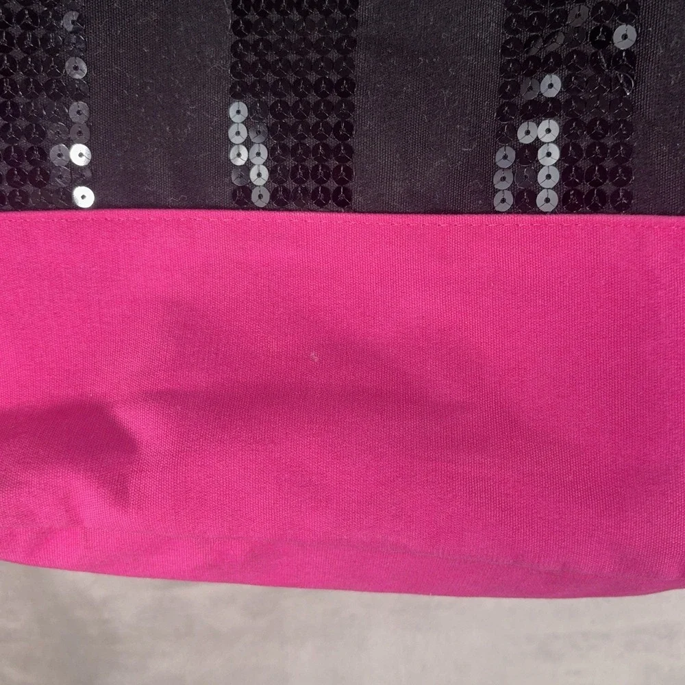 Victoria's Secret Tote Bag Womens Large Black Pink Sequin Weekender Travel Beach